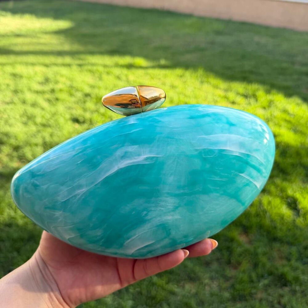 Blue marbled clutch with gold clasp